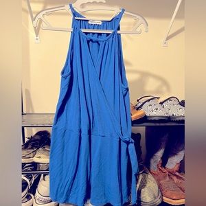 Summer blue flowy blouse tie around waist